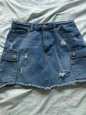 Tilly's Distressed Denim Cargo Mini Skirt - Dark Blue